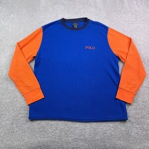 Polo Ralph Lauren Shirt Mens XL Blue Orange Thermal Waffle Knit Crewneck Logo